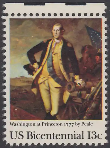 USA Michel 1291 / Scott 1704 postfrisch EINZELMARKE RAND oben (a2) - Unabhängigkeit der Vereinigten Staaten von Amerika (1976): Schlacht von Princeton, General George Washington