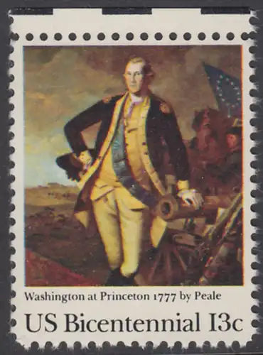 USA Michel 1291 / Scott 1704 postfrisch EINZELMARKE RAND oben (a3) - Unabhängigkeit der Vereinigten Staaten von Amerika (1976): Schlacht von Princeton, General George Washington