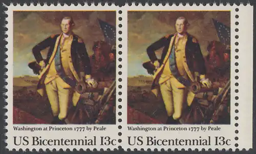 USA Michel 1291 / Scott 1704 postfrisch horiz.PAAR RAND rechts - Unabhängigkeit der Vereinigten Staaten von Amerika (1976): Schlacht von Princeton, General George Washington