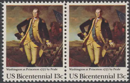 USA Michel 1291 / Scott 1704 postfrisch horiz.PAAR - Unabhängigkeit der Vereinigten Staaten von Amerika (1976): Schlacht von Princeton, General George Washington