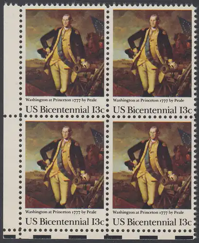 USA Michel 1291 / Scott 1704 postfrisch BLOCK ECKRAND unten links - Unabhängigkeit der Vereinigten Staaten von Amerika (1976): Schlacht von Princeton, General George Washington