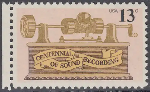 USA Michel 1293 / Scott 1705 postfrisch EINZELMARKE RAND links - 100. Jahrestag der ersten Tonaufnahme: Phonograph