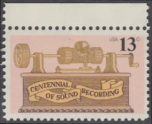 USA Michel 1293 / Scott 1705 postfrisch EINZELMARKE RAND oben - 100. Jahrestag der ersten Tonaufnahme: Phonograph