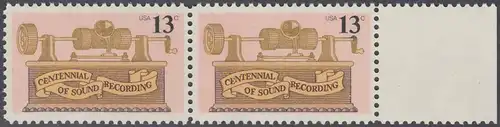 USA Michel 1293 / Scott 1705 postfrisch horiz.PAAR RAND rechts - 100. Jahrestag der ersten Tonaufnahme: Phonograph