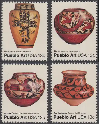 USA Michel 1294-1297 / Scott 1706-1709 postfrisch SATZ(4) EINZELMARKEN - Amerikanische Volkskunst: Töpferkunst der Pueblo-Indianer