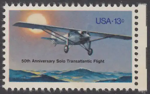 USA Michel 1298 / Scott 1710 postfrisch EINZELMARKE RAND rechts - 50. Jahrestag des ersten Alleinfluges über den Atlantischen Ozean: Charles A. Lindberghs Flugzeug Ryan NYP „Spirit of St. Louis“
