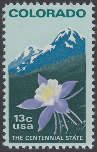 USA Michel 1299 / Scott 1711 postfrisch EINZELMARKE - 100 Jahre Staat Colorado: Staatswappenblume Blaue Akelei, Rocky Mountains 