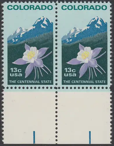 USA Michel 1299 / Scott 1711 postfrisch horiz.PAAR RÄNDER unten - 100 Jahre Staat Colorado: Staatswappenblume Blaue Akelei, Rocky Mountains 