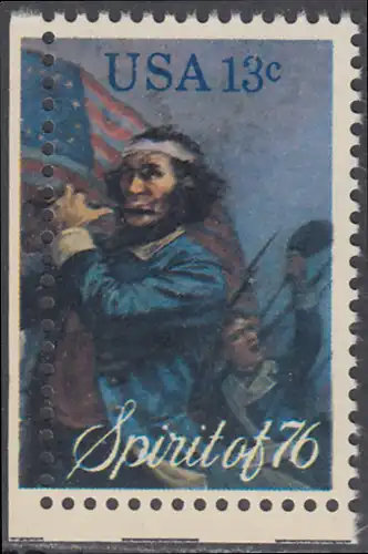 USA Michel 1199 / Scott 1631 postfrisch EINZELMARKE ECKRAND unten links - Unabhängigkeit der Vereinigten Staaten von Amerika: Erinnerung an 1776, Pfeifer- und Trommler der Revolutionskriege