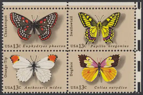 USA Michel 1300-1303 / Scott 1712-1715 postfrisch BLOCK ECKRAND oben rechts - Schmetterlinge