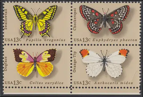 USA Michel 1300-1303 / Scott 1712-1715 postfrisch BLOCK RÄNDER unten - Schmetterlinge