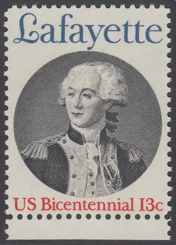 USA Michel 1304 / Scott 1716 postfrisch EINZELMARKE RAND unten - Unabhängigkeit der Vereinigten Staaten von Amerika; Marquis de Lafayette, General der Unabhängigkeitskämpfer von 1777-1781