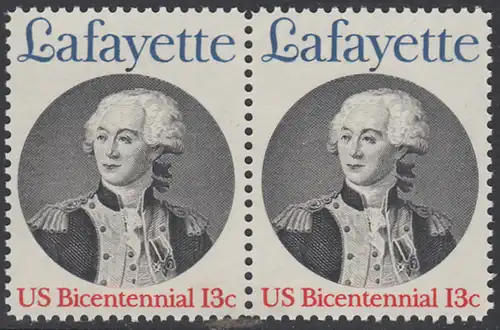 USA Michel 1304 / Scott 1716 postfrisch horiz.PAAR - Unabhängigkeit der Vereinigten Staaten von Amerika; Marquis de Lafayette, General der Unabhängigkeitskämpfer von 1777-1781