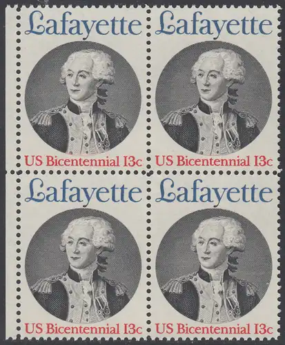 USA Michel 1304 / Scott 1716 postfrisch BLOCK RÄNDER links - Unabhängigkeit der Vereinigten Staaten von Amerika; Marquis de Lafayette, General der Unabhängigkeitskämpfer von 1777-1781