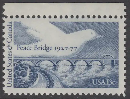 USA Michel 1309 / Scott 1721 postfrisch EINZELMARKE RAND oben - Friedensbrücke von Fort Erie, Ontario (Kanada) nach Buffalo, NY (USA); Friedenstaube