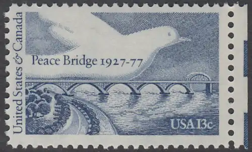 USA Michel 1309 / Scott 1721 postfrisch EINZELMARKE RAND rechts - Friedensbrücke von Fort Erie, Ontario (Kanada) nach Buffalo, NY (USA); Friedenstaube
