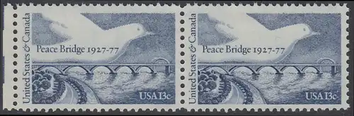 USA Michel 1309 / Scott 1721 postfrisch horiz.PAAR RAND links - Friedensbrücke von Fort Erie, Ontario (Kanada) nach Buffalo, NY (USA); Friedenstaube