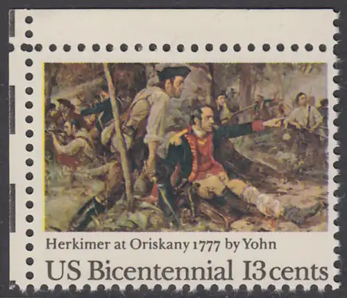USA Michel 1310 / Scott 1722 postfrisch EINZELMARKE ECKRAND oben links - Unabhängigkeit der Vereinigten Staaten von Amerika (1976): 200. Jahrestag der Schlacht von Oriskany