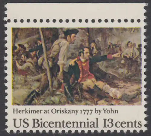 USA Michel 1310 / Scott 1722 postfrisch EINZELMARKE RAND oben - Unabhängigkeit der Vereinigten Staaten von Amerika (1976): 200. Jahrestag der Schlacht von Oriskany