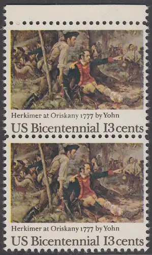 USA Michel 1310 / Scott 1722 postfrisch vert.PAAR RAND oben - Unabhängigkeit der Vereinigten Staaten von Amerika (1976): 200. Jahrestag der Schlacht von Oriskany