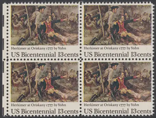 USA Michel 1310 / Scott 1722 postfrisch BLOCK RÄNDER links - Unabhängigkeit der Vereinigten Staaten von Amerika (1976): 200. Jahrestag der Schlacht von Oriskany