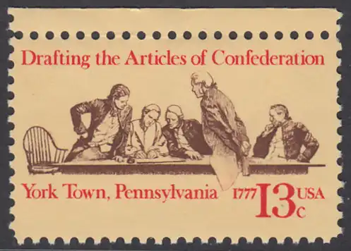 USA Michel 1312 / Scott 1726 postfrisch EINZELMARKE RAND oben - Unabhängigkeit der Vereinigten Staaten von Amerika: 200. Jahrestag der Unterzeichnung der Bündnisvereinbarungen des amerikanischen Bundes, Mitglieder des kontinentalen Kongresses beim...