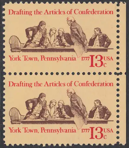 USA Michel 1312 / Scott 1726 postfrisch vert.PAAR RÄNDER rechts - Unabhängigkeit der Vereinigten Staaten von Amerika: 200. Jahrestag der Unterzeichnung der Bündnisvereinbarungen des amerikanischen Bundes, Mitglieder des kontinentalen Kongresses...
