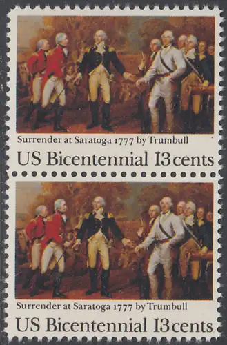 USA Michel 1314 / Scott 1728 postfrisch vert.PAAR - Unabhängigkeit der Vereinigten Staaten von Amerika: 200. Jahrestag der Schlacht von Saratoga, Übergabe des britischen Generals John Burgoyne an General Horatio Gates in Saratoga (1777)