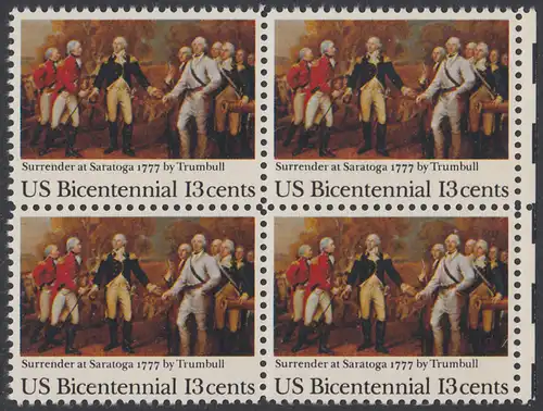 USA Michel 1314 / Scott 1728 postfrisch BLOCK RÄNDER rechts - Unabhängigkeit der Vereinigten Staaten von Amerika: 200. Jahrestag der Schlacht von Saratoga, Übergabe des britischen Generals John Burgoyne an General Horatio Gates in Saratoga (1777)