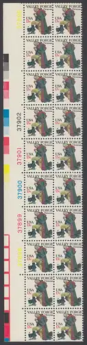 USA Michel 1317 / Scott 1729 postfrisch vert.PLATEBLOCK(20) ECKRAND oben links - Weihnachten: General George Washington beim Gebet in Valley Forge