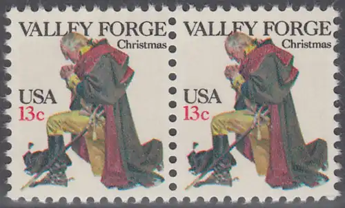 USA Michel 1317 / Scott 1729 postfrisch horiz.PAAR - Weihnachten: General George Washington beim Gebet in Valley Forge