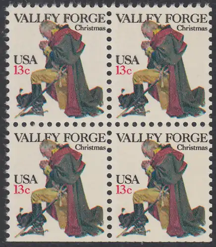 USA Michel 1317 / Scott 1729 postfrisch BLOCK (unten ungezähnt) - Weihnachten: General George Washington beim Gebet in Valley Forge