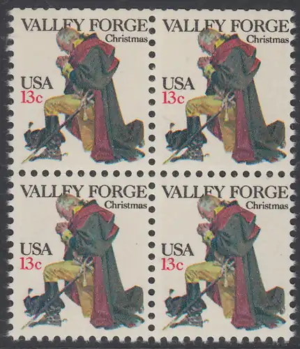USA Michel 1317 / Scott 1729 postfrisch BLOCK (oben ungezähnt) - Weihnachten: General George Washington beim Gebet in Valley Forge