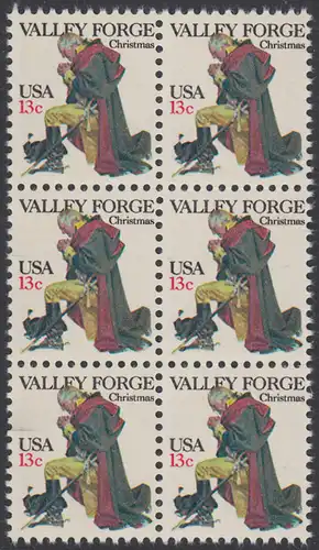 USA Michel 1317 / Scott 1729 postfrisch vert.BLOCK(6) - Weihnachten: General George Washington beim Gebet in Valley Forge