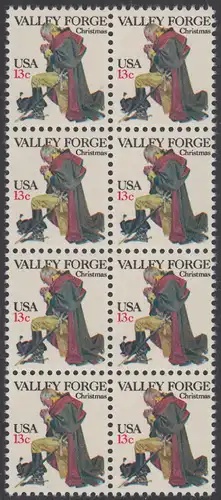 USA Michel 1317 / Scott 1729 postfrisch vert.BLOCK(8) - Weihnachten: General George Washington beim Gebet in Valley Forge