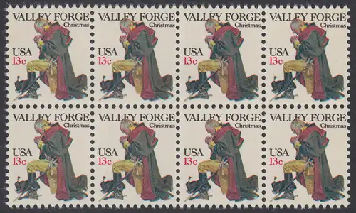 USA Michel 1317 / Scott 1729 postfrisch horiz.BLOCK(8) - Weihnachten: General George Washington beim Gebet in Valley Forge