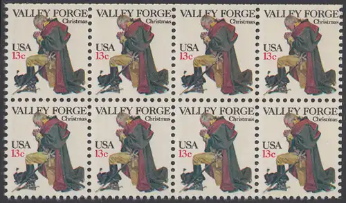 USA Michel 1317 / Scott 1729 postfrisch horiz.BLOCK(8 / oben ungezähnt) - Weihnachten: General George Washington beim Gebet in Valley Forge