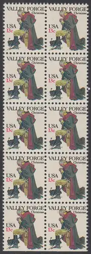 USA Michel 1317 / Scott 1729 postfrisch vert.BLOCK(10 / unten ungezähnt) - Weihnachten: General George Washington beim Gebet in Valley Forge