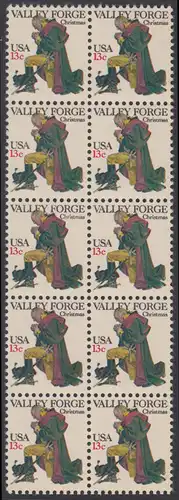 USA Michel 1317 / Scott 1729 postfrisch vert.BLOCK(10) - Weihnachten: General George Washington beim Gebet in Valley Forge