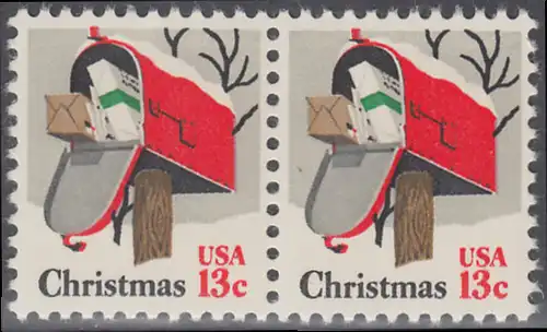 USA Michel 1318 / Scott 1730 postfrisch horiz.PAAR - Weihnachten: Briefkasten