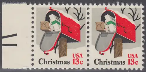 USA Michel 1318 / Scott 1730 postfrisch horiz.PAAR RAND links - Weihnachten: Briefkasten