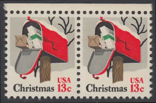 USA Michel 1318 / Scott 1730 postfrisch horiz.PAAR RÄNDER oben - Weihnachten: Briefkasten