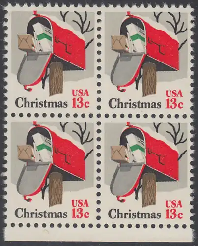 USA Michel 1318 / Scott 1730 postfrisch BLOCK RÄNDER unten - Weihnachten: Briefkasten