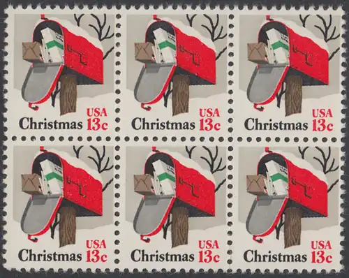 USA Michel 1318 / Scott 1730 postfrisch horiz.BLOCK(6) - Weihnachten: Briefkasten