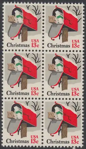 USA Michel 1318 / Scott 1730 postfrisch vert.BLOCK(6) - Weihnachten: Briefkasten