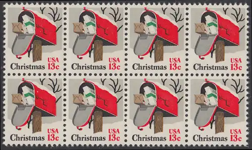 USA Michel 1318 / Scott 1730 postfrisch horiz.BLOCK(8) - Weihnachten: Briefkasten