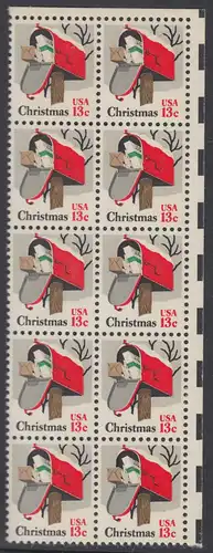 USA Michel 1318 / Scott 1730 postfrisch vert.BLOCK(10) ECKRAND oben rechts - Weihnachten: Briefkasten