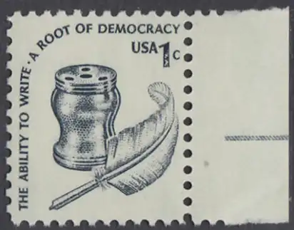 USA Michel 1320 / Scott 1581 postfrisch EINZELMARKE RAND rechts - Americana-Ausgabe: Tintenfass und Federkiel im Kolonialstil 
