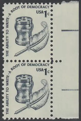 USA Michel 1320 / Scott 1581 postfrisch vert.PAAR RÄNDER rechts - Americana-Ausgabe: Tintenfass und Federkiel im Kolonialstil 