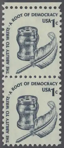 USA Michel 1320 / Scott 1581 postfrisch vert.PAAR RAND oben - Americana-Ausgabe: Tintenfass und Federkiel im Kolonialstil 